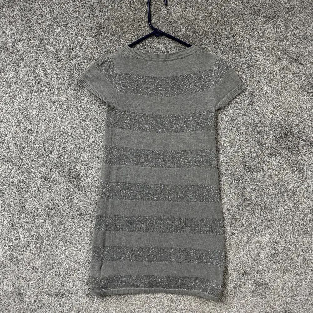 Gap Kids Sweater Dress Girls Size XL Gray Silver Striped Metallic Short Sleeve